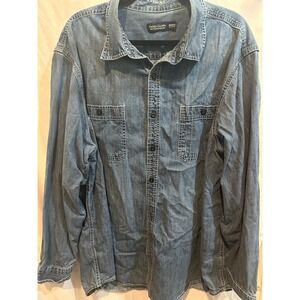 Faded Glory Mens Denim Shirt Long Sleeve Button Up Blue Cotton Size‎ 2XL